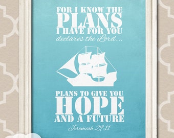  Bible Verse, I know the plans, Jeremiah 29:11, nautical blue sailing