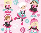 80% OFF SALE holiday snow girls clipart commercial use, vector graphics, digital clip art, digital images - CL621 Il_170x135