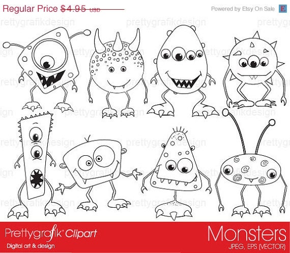 60% OFF SALE monsters digital stamp commercial use, vector graphics, digital stamp, digital images - DS391 Il_570xn