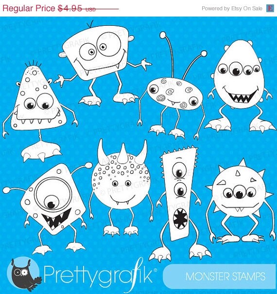 80% OFF SALE monsters digital stamp commercial use, vector graphics, digital stamp, digital images - DS391 Il_570xn