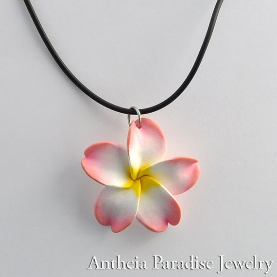 Hawaiian Jewelry Polymer Clay Plumeria 36mm Flower Black