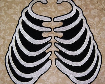 Ribcage Skeleton Bones Iron On Embroidery Patch MTCoffinz (pair)