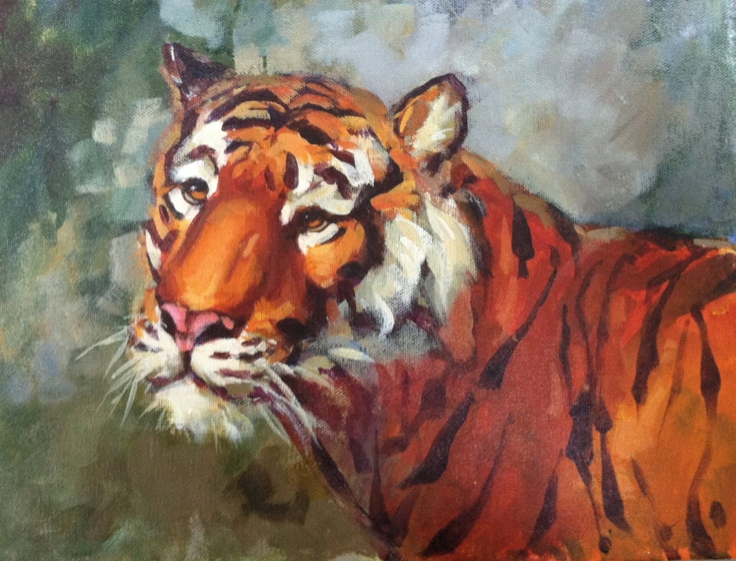 Tiger Acrylic Painting Original Impressionist by MaryMulvihill