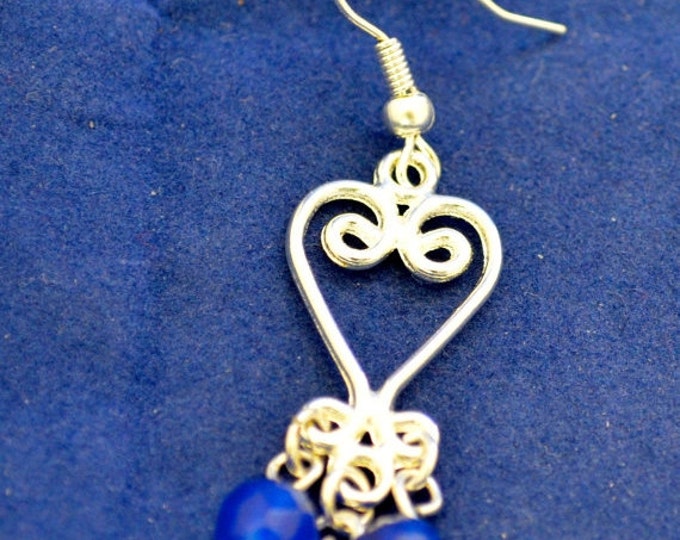 Sapphire Chandelier Earrings, 2" long, Natural Gem Beads E247
