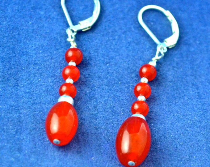 Ruby Dangle Earrings, 2 Inches Long, Natural, Sterling Silver Metal E586