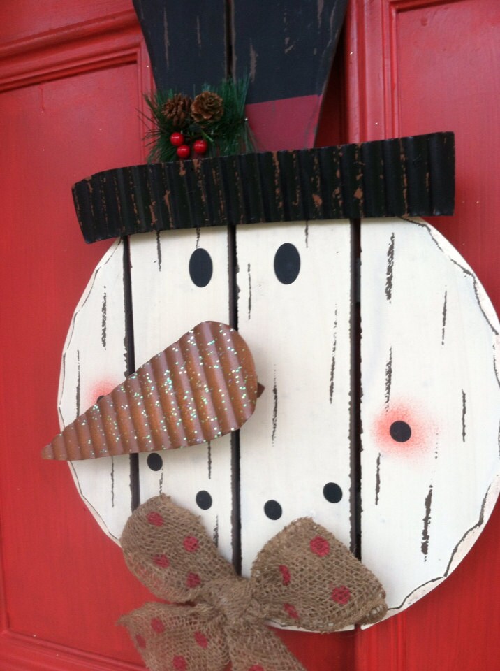 Snowman Door Decor, Wooden Snowman Wreath, Winter Decor 