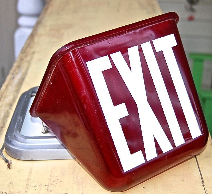 Vintage Glass Exit Sign with Mounting Hardware