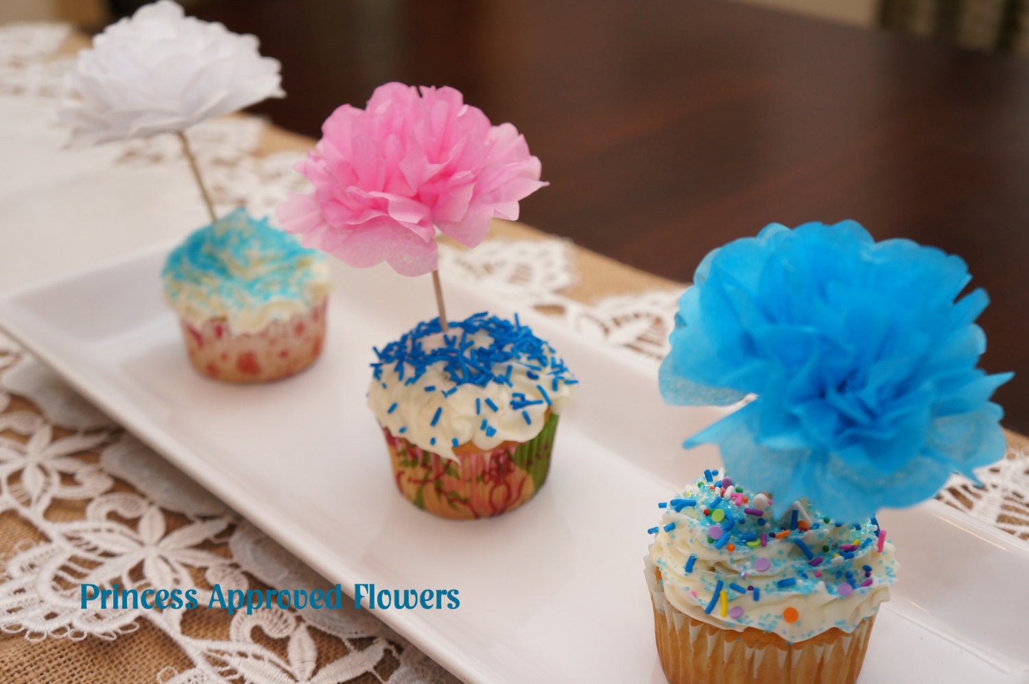 Paper Flower Appetizer/Cupcake Picks count of 12