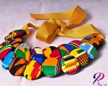 HollandaisWax African Ankara Handmade Necklace - Button Burr Splicing Design, Vibrant Ethnic Print For Women