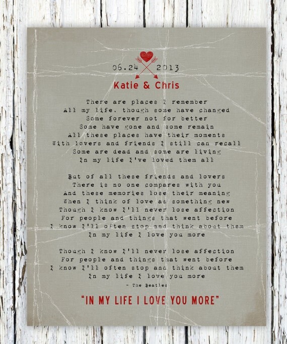 IN MY LIFE Lyrics Wall Print by The Beatles Personalized Music