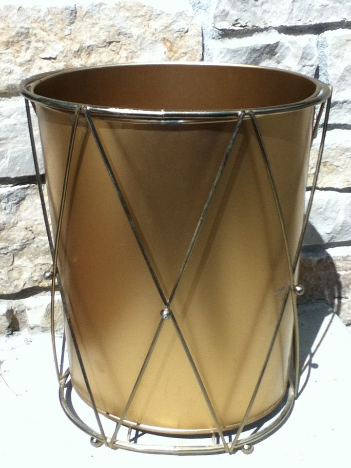Vintage Gold Metal Waste Basket Hollywood Regency Atomic Deco