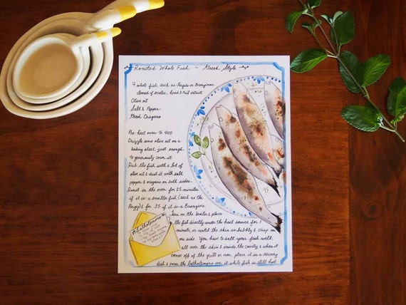 Recipe Turned into Painting - Custom Watercolor Recipe - 8x10 - Chef Gift - Foodie Gift - Recipe converted to watercolor
