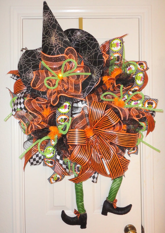 Crazy Legs B Witch Halloween Deco Mesh Wreath