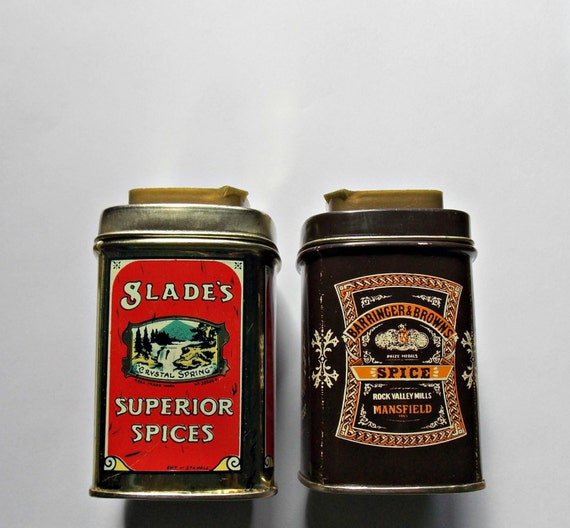 Download Two Vintage Metal Spice Tins by Ghostsofthepast on Etsy