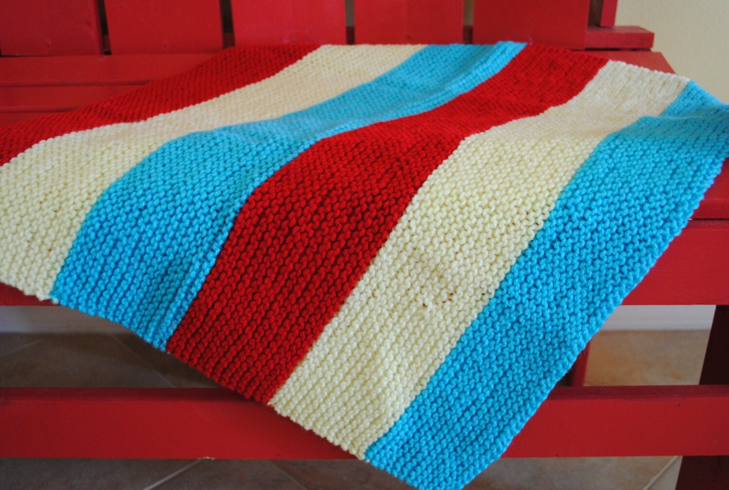 HandKnit Baby Blanket Primary Color Stripes by TheKnittingHour