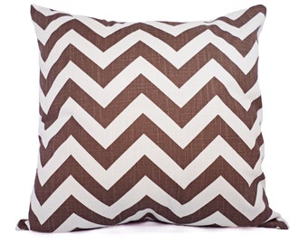 CLEARANCE One Brown and White Decorative Pillow Cover - Brown Chevron Throw Pillow Covers - Decorative Pillow Cushion Cover
