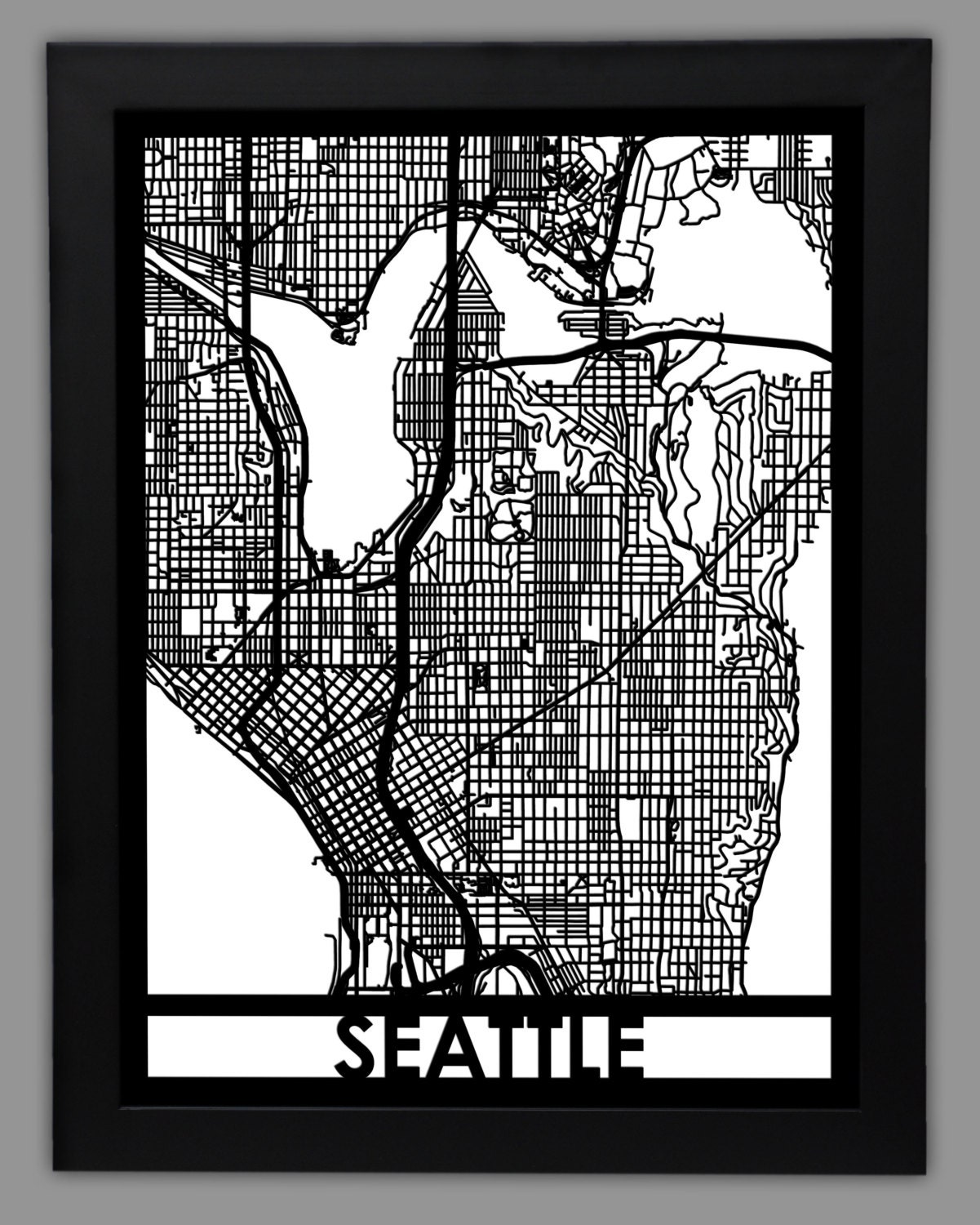 Seattle Laser Cut Map 18x24 Framed City Map City