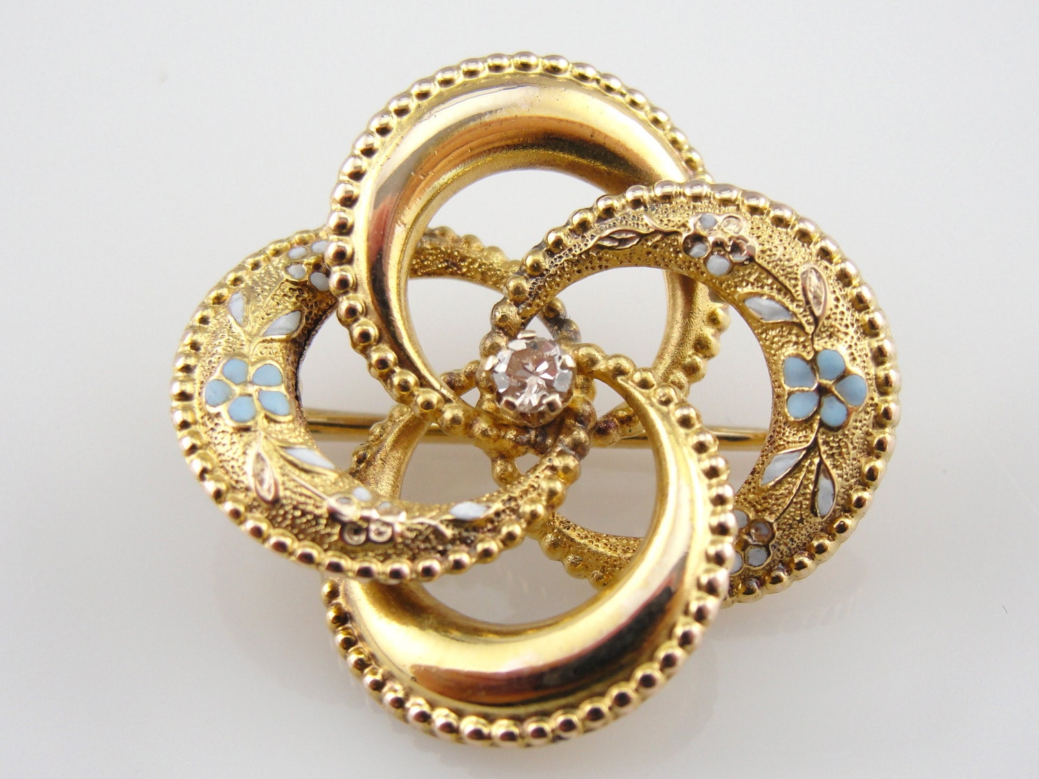 Antique Victorian Love Knot Brooch with Pretty Enamel and