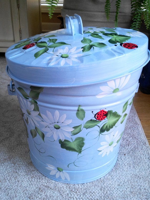 6 Gallon Hand Painted Galvanized Trash Can