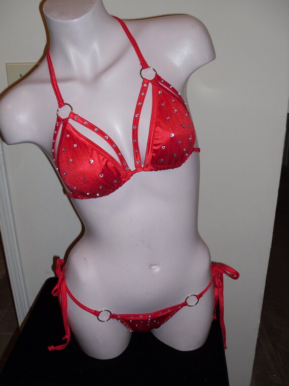Rhinestone Bikini Set with Rings by ChrisWalkerExotic1 on Etsy
