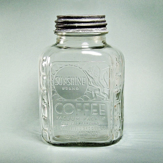 Delightful Old Sunshine Brand Coffee Jar Wonderful Embossing