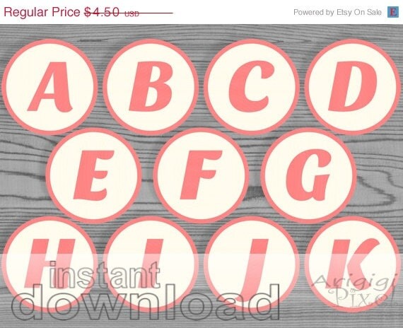 WEEKEND SALE 50 % OFF 2,5 in circles alphabeth and number printable party circles for cupcake, banner and Diy party decoration instant downl Il_570xn