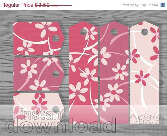 ON SALE 50 % OFF pink spring flowers printable bookmarks and gift tags, Mother's day gift wraping Il_570xn