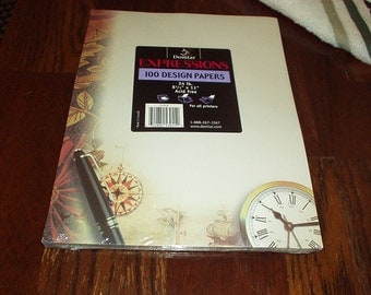 Vintage 1980's DOMTAR EXPRESSIONS 100 Sheets CLOCK Design Decorated Gorgeous 8.5x11 Acid Free Printers Paper - Rare, Sealed, Discontinued