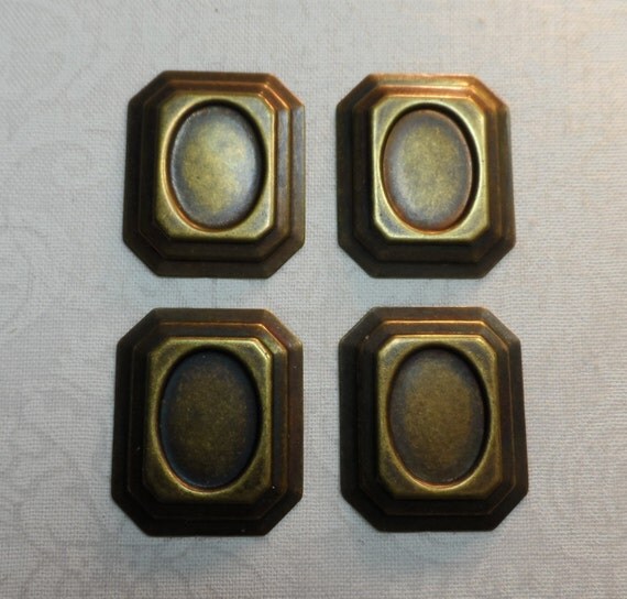 Vintage gold plate brass rectangular stamped 14x10mm