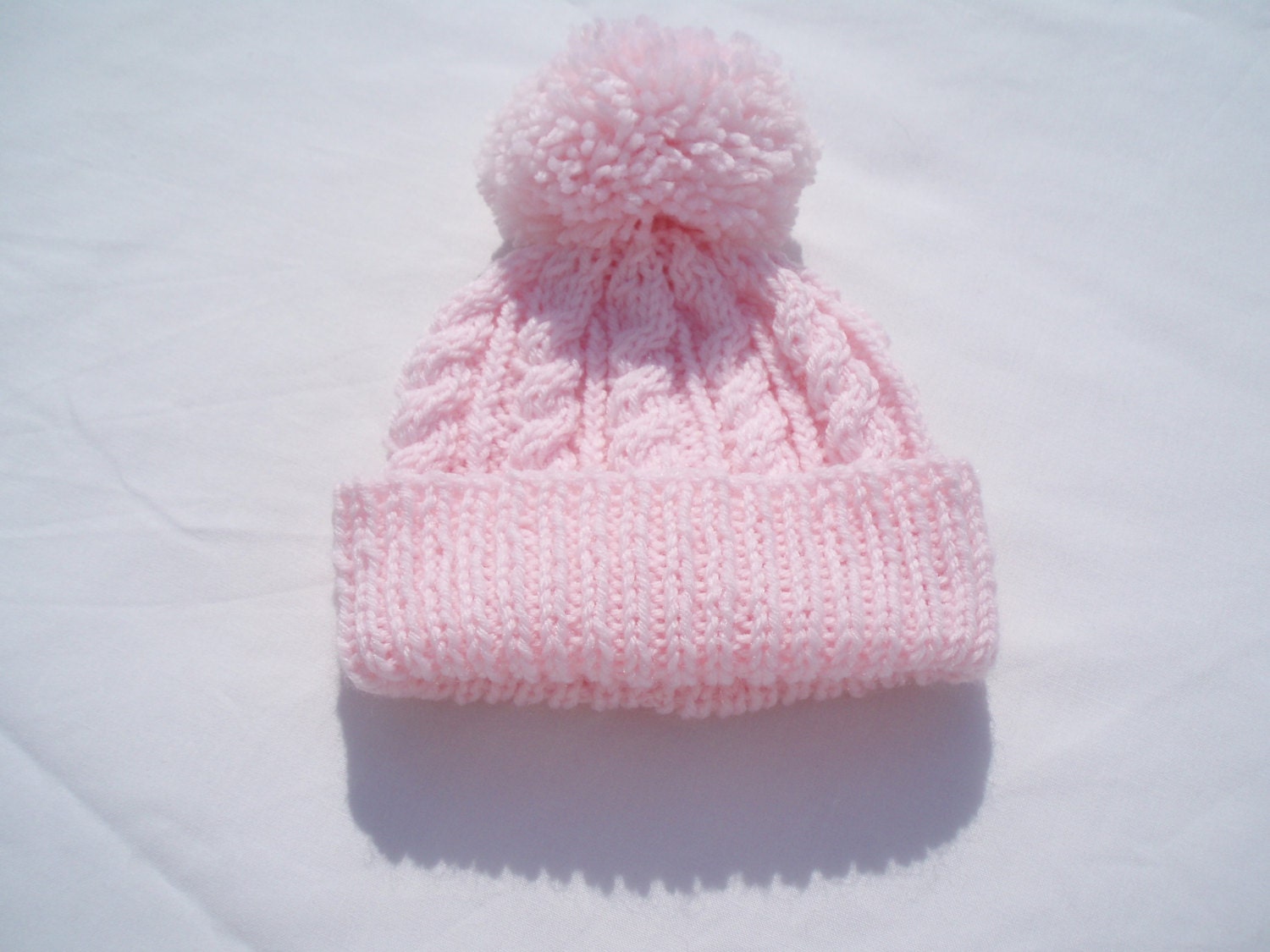 Premature / newborn hand knitted cable beanie bobble hat - range of premature / newborn sizes and colours available