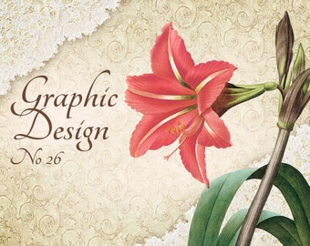 Etsy Shop Banner - Shop Banner Set, Vintage etsy banner, beige etsy banner, flower etsy banner, red flower etsy banner