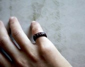 love in Braille wooden Eco ring made to order from bloodwood pinky or knuckle wedge shaped ring