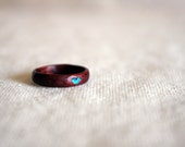 Dotty tiny blue heart wooden natural ring made to order from bloodwood