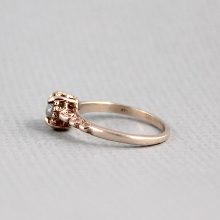 14K Rose Gold Raw Diamond Ring Antique Styled by EngagedJewelry