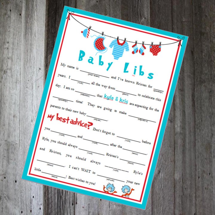 Baby Shower Mad Libs Dr. Seuss Customized &amp; Printable