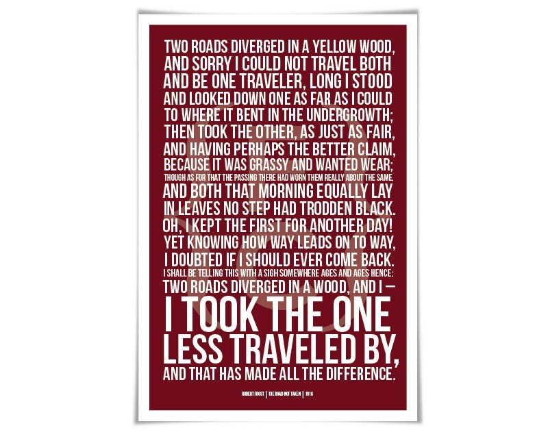 The Road Not Taken by Robert Frost Art Print Quotation