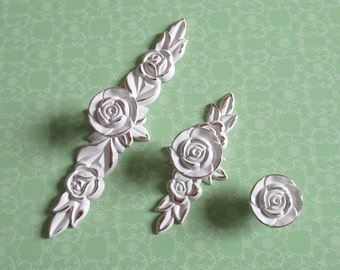 Rose Blume Möbel Knauf Knäufe Möbelknöpfe Weiß Gold / Metall Möbel