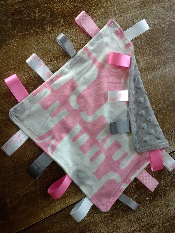 Elephant Print Baby Taggie Blanket