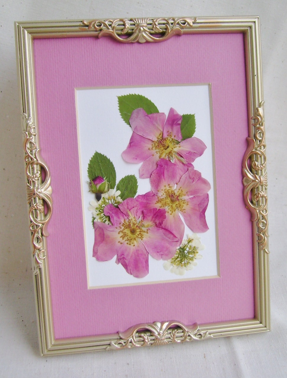 Framed pink roses Real pressed flowers Framed pressed