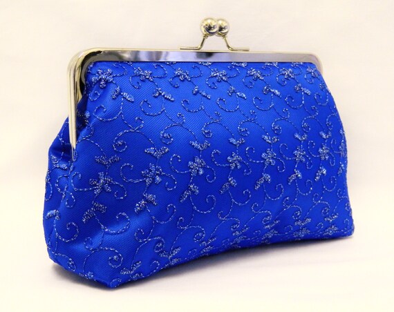 royal blue and silver clutch bag