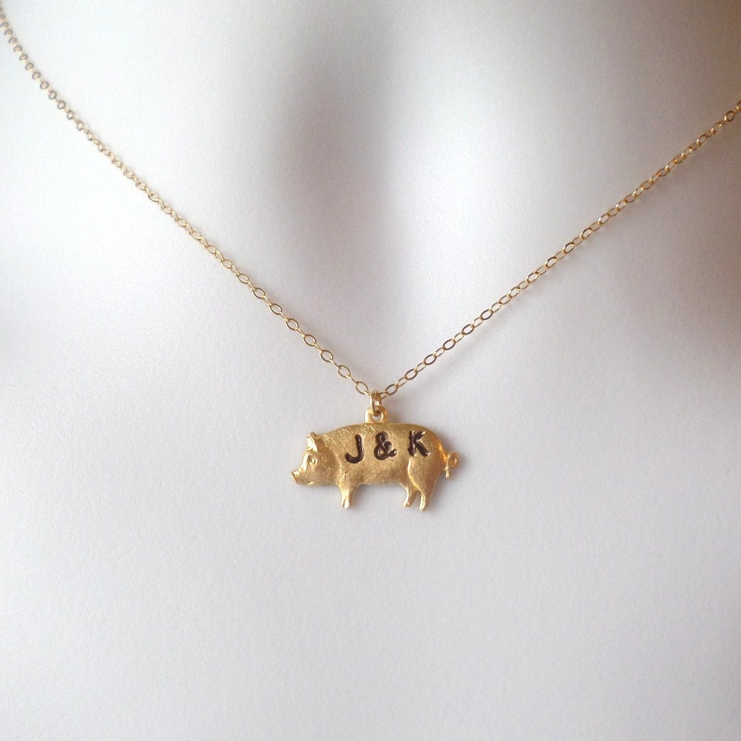 Pig Necklace Gold Pig Necklace Mongrammed Necklace