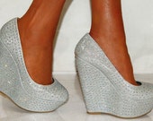 items similar to silver shimmer bling high heel wedge shoes on etsy items similar to silver shimmer bling high heel wedge shoes on etsy