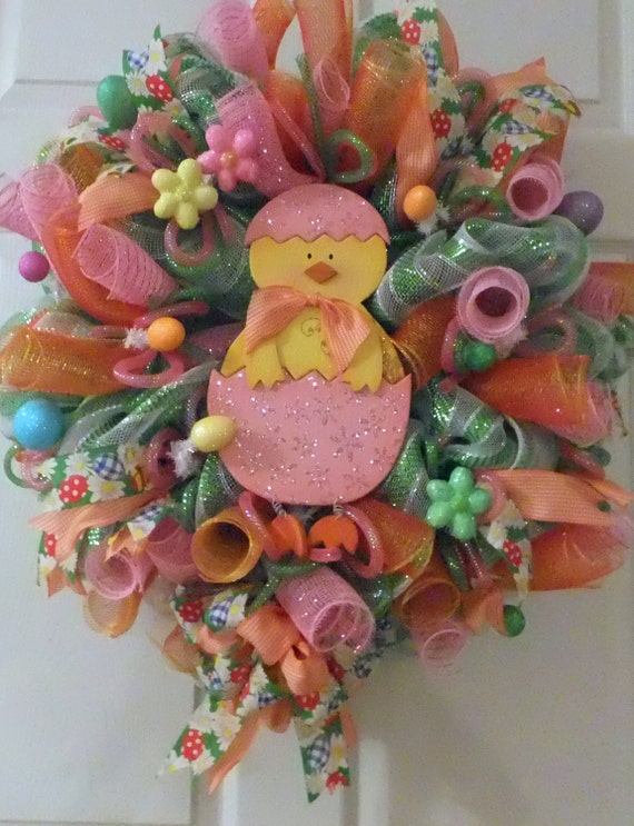 Easter Chicken Wreath Deco Mesh Wreath, Wreath, Easter Deco Mesh Wreath, Easter Decoration