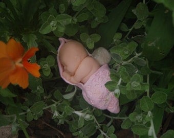 Miniature Fairy Baby for Fairy Gardens! Fairy Baby with Pink Leaf! More Colors Available