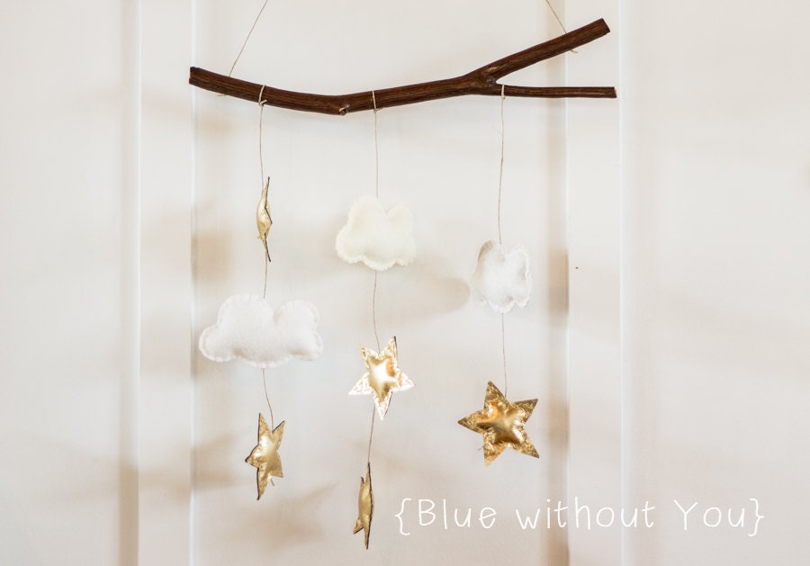 Simple Modern Baby Mobile Clouds and Stars Hanging from
