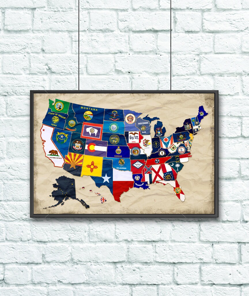 Map Of The United States With Flags Geography Education