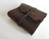 Handmade Square Brown Leather Bound Journal Photo Album Travel Diary Notebook Guest Book  Sketchbook with Vintage Green Hardware 6 " x 6"