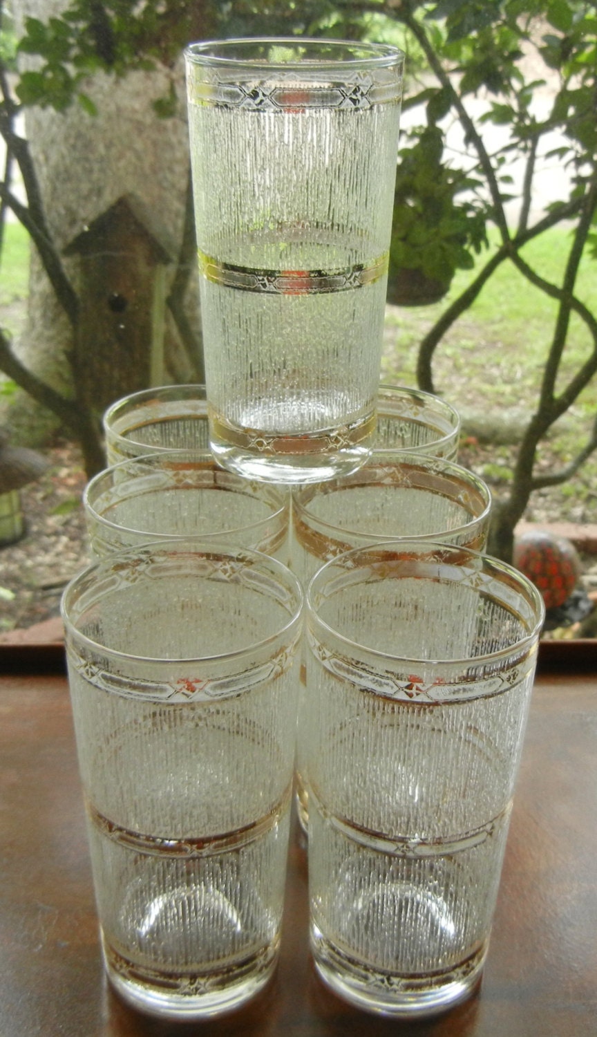 Vintage Textured Glasses Gold trim Glassware Wedding Bar Ware