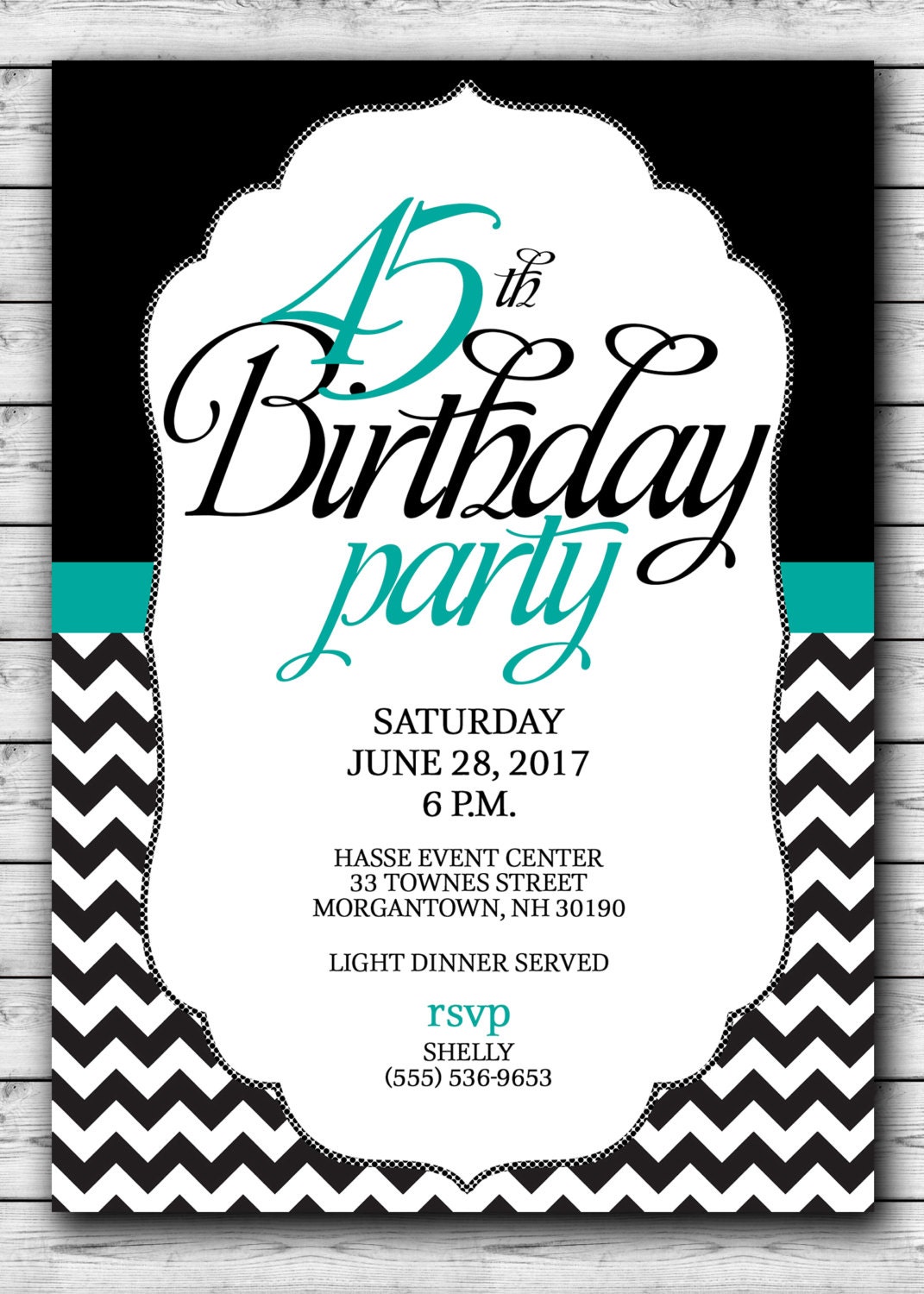 45th-birthday-party-invitation-black-with-a-touch-of-teal-or
