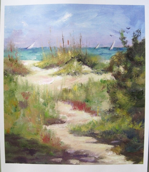 Items similar to Print of Pathway to beach and ocean , with sailboats ...